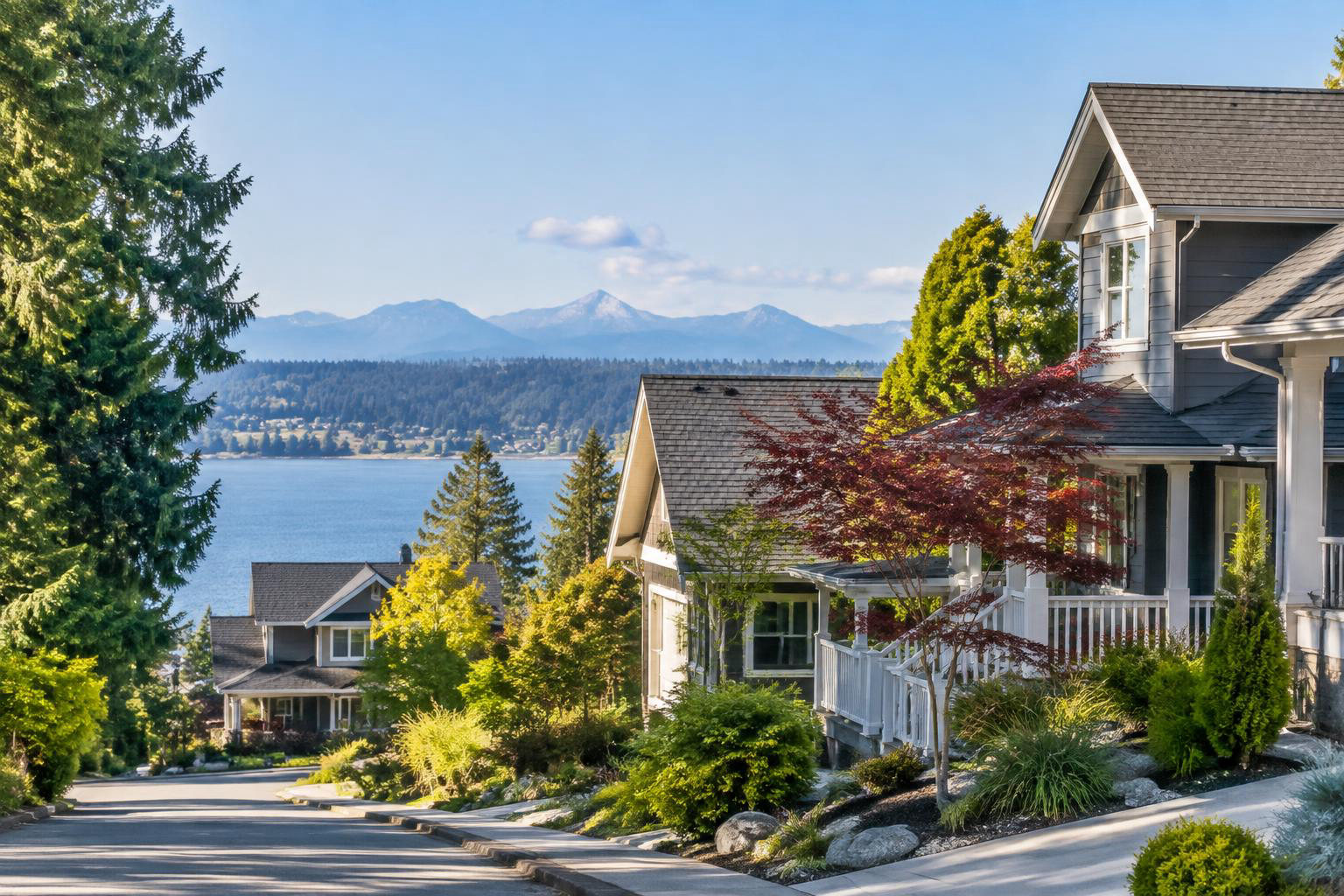 Illustrative a residential exterior or neighborhood streetscape accompanying Trading Seattle or California for Olympia: How to Make the Move Work for You