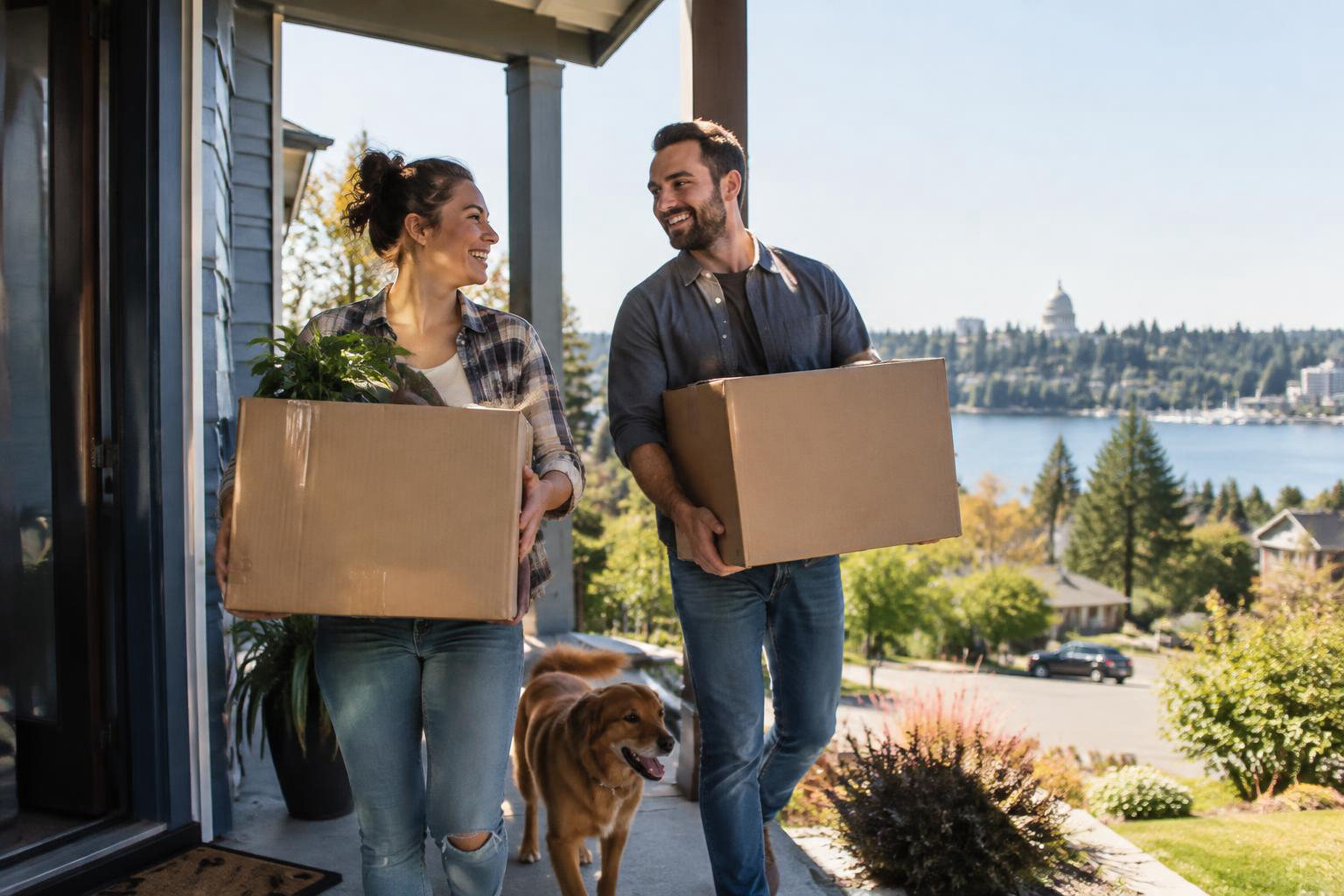 Illustrative people naturally engaged in the article's homeownership or relocation topic accompanying Trading Seattle or California for Olympia: How to Make the Move Work for You