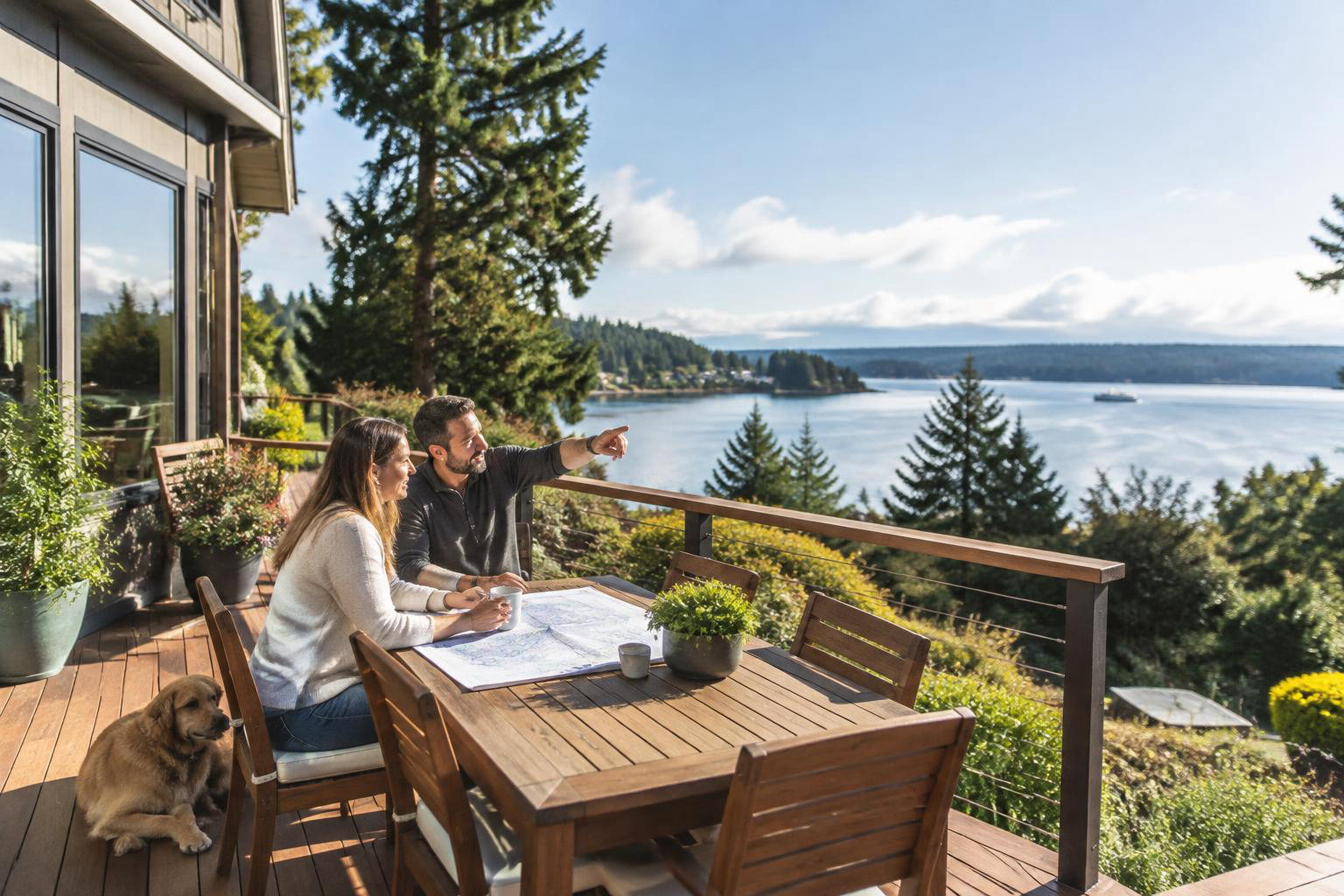 Illustrative people naturally engaged in the article's homeownership or relocation topic accompanying Tumwater and the Water: A Practical Guide to Puget Sound Living
