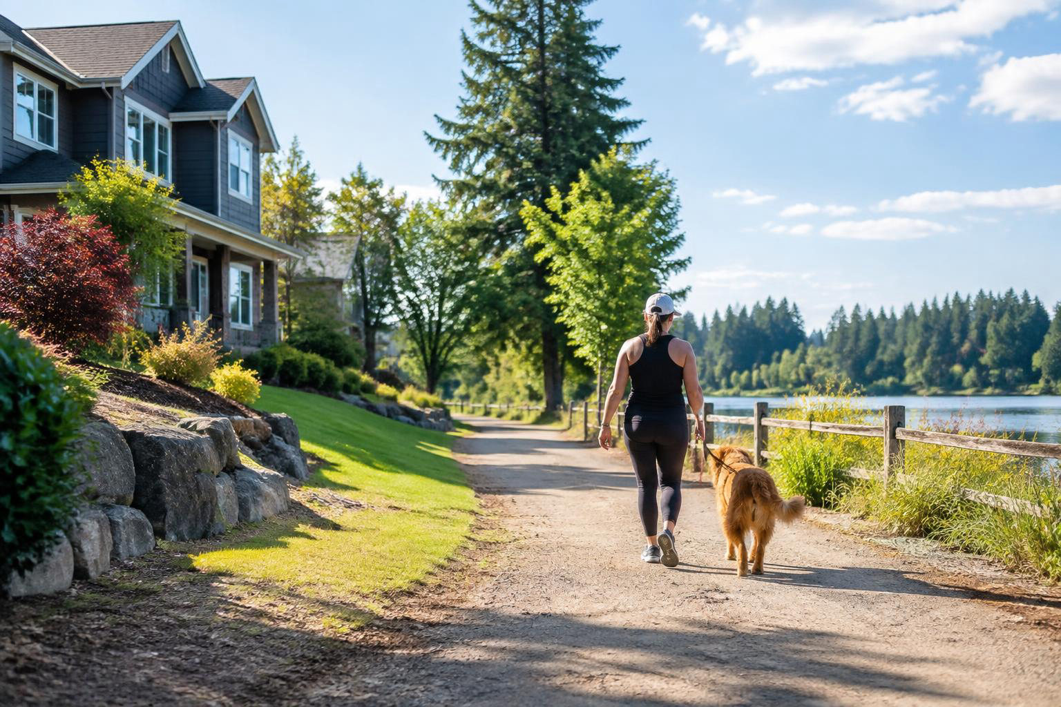 Illustrative a residential exterior or neighborhood streetscape accompanying Tumwater’s Best Parks and Trails for Everyday Outdoor Living