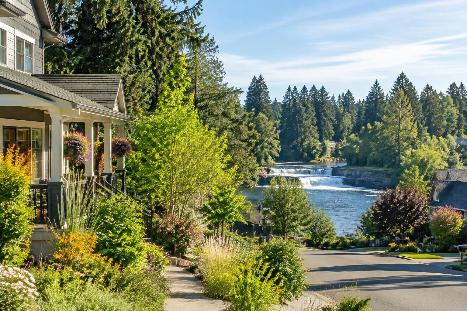 Illustrative a residential exterior or neighborhood streetscape accompanying Weekends in Tumwater: Waterfalls, Park Days and Easy Local Exploring