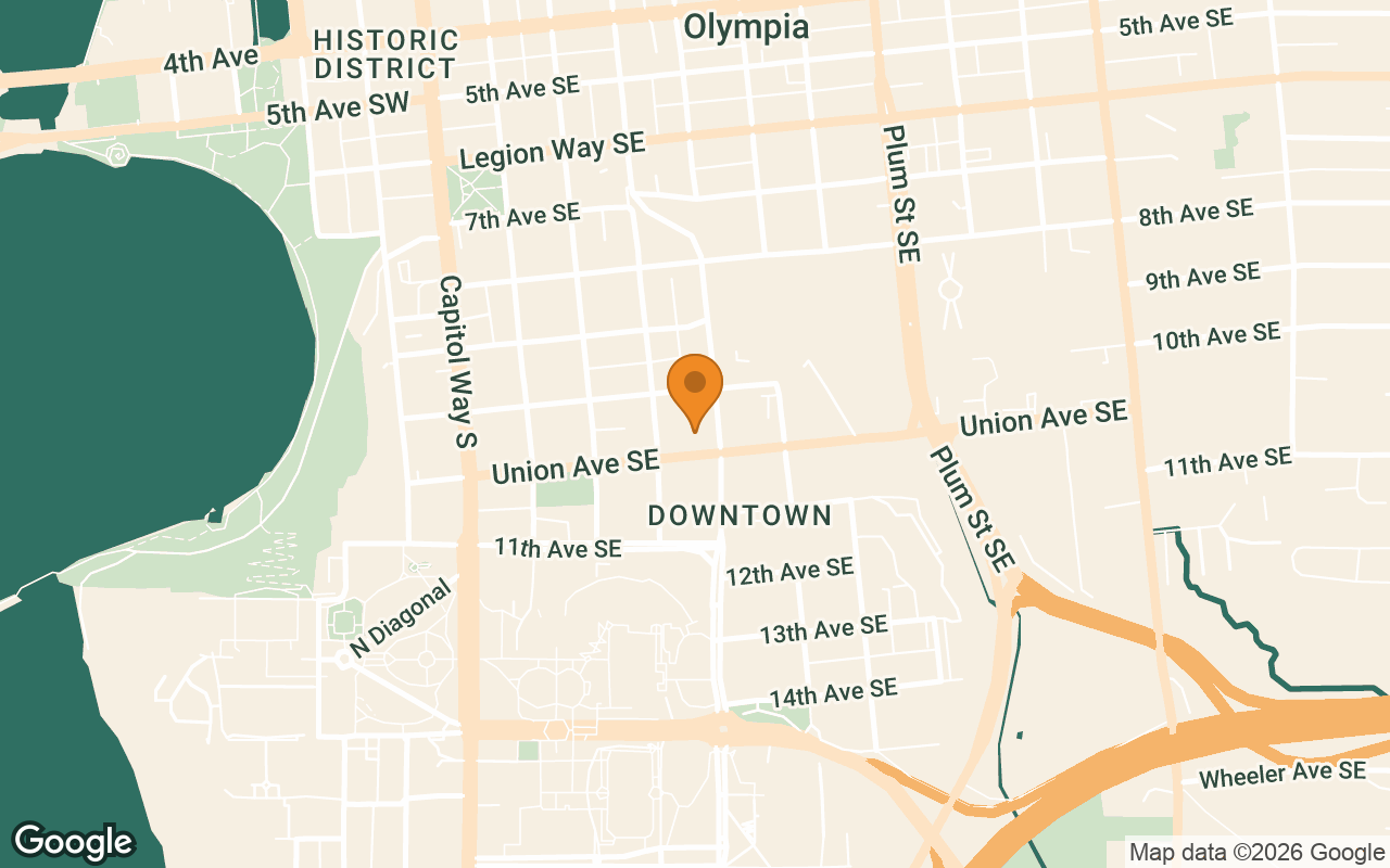 Map of PNW Homes Group at 400 Union Ave SE Suite 200 in downtown Olympia, WA
